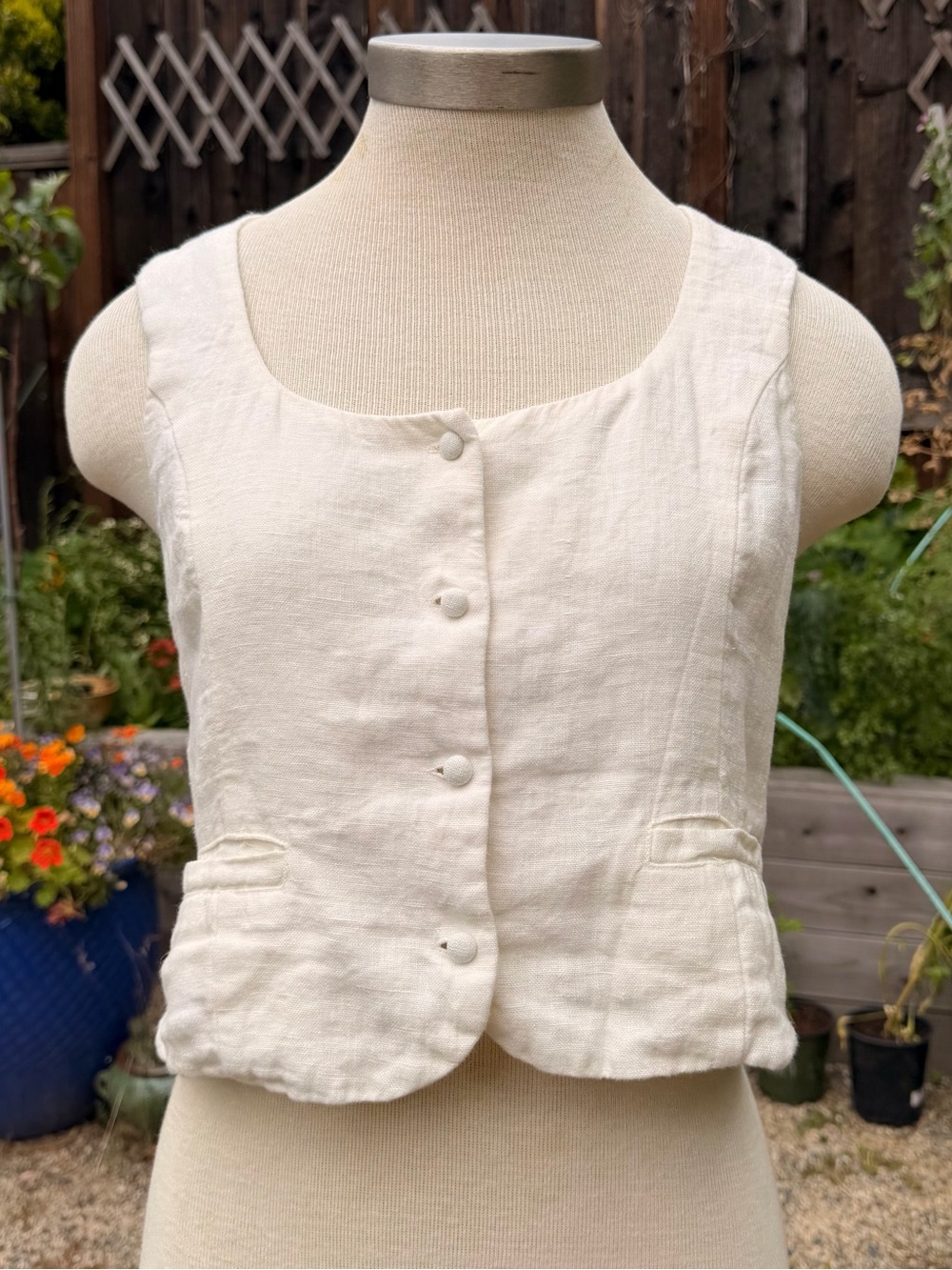 Free People 100% Linen Button Up Vest Blouse